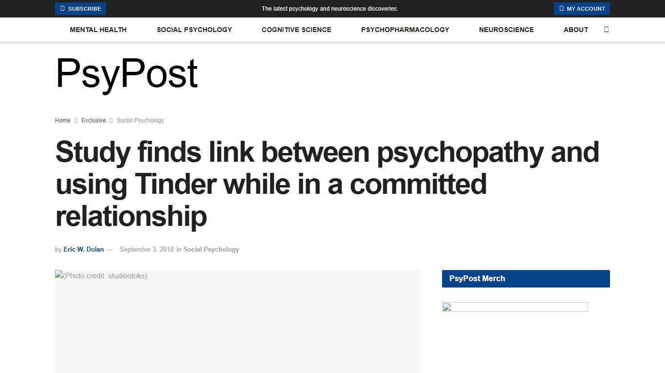 Study finds link between psychopathy and using Tinder while in a committed relationship